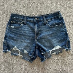 Aerie Denim Mom Shorts Distressed High Waisted Dark Wash Size S‎